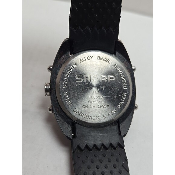 Sharp Analog Digital Quartz Sport Watch 5 ATM Black Rubber Band New Battery Mens - Picture 10 of 12